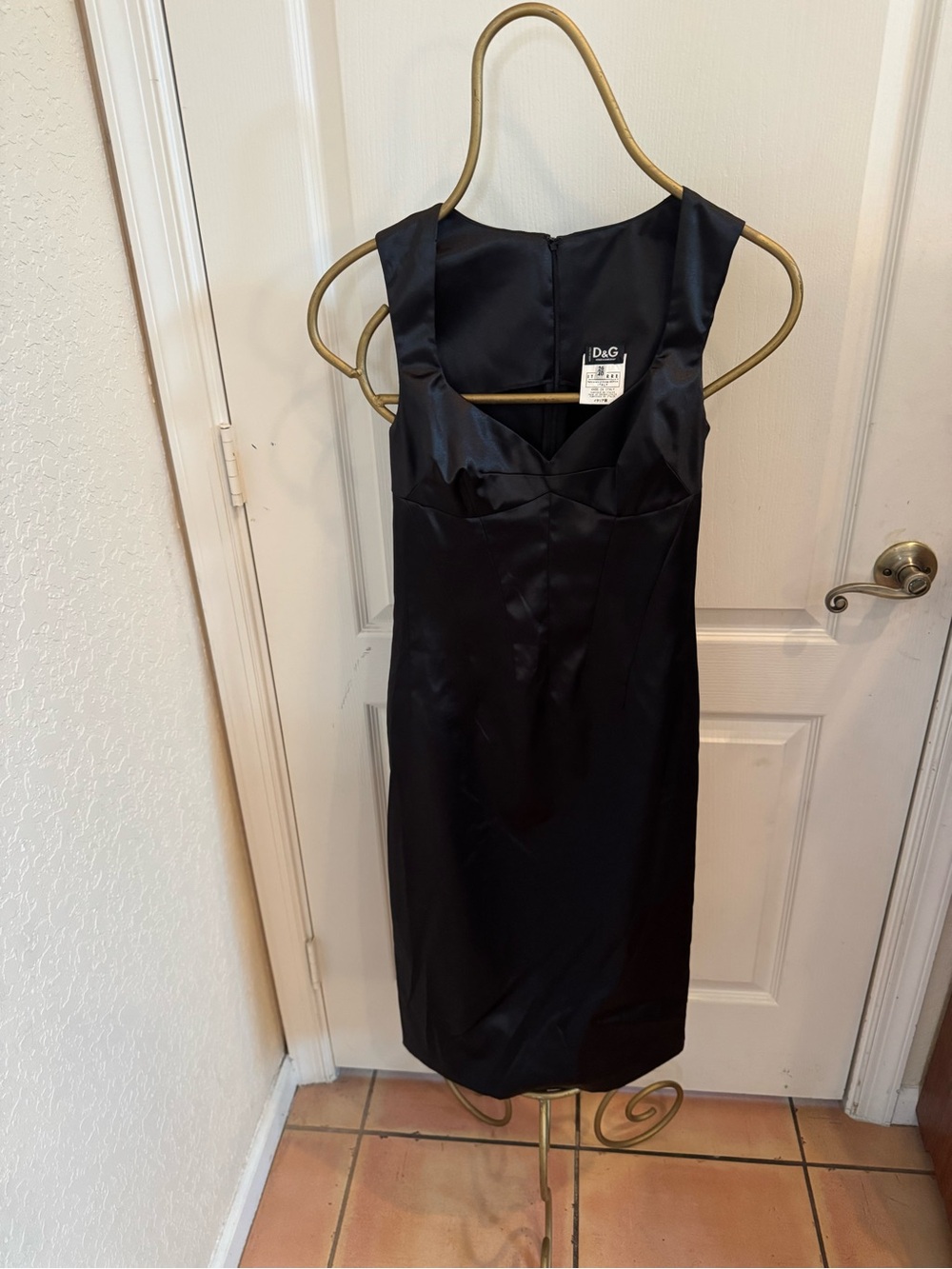 D&G Black Satin Midi Sheath Dress